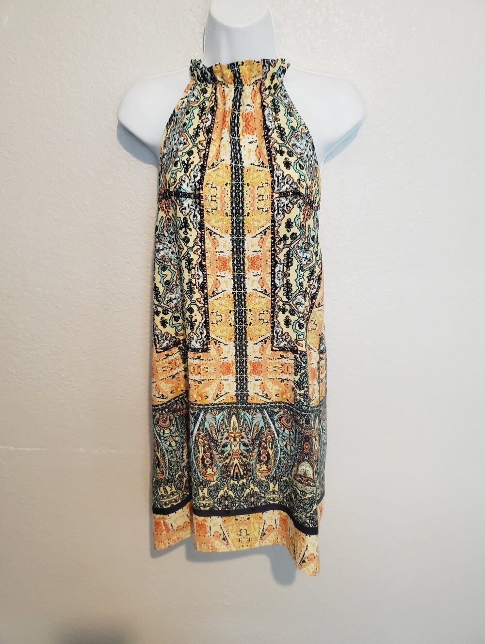 Meghan Los Angeles Boho Print Halter Sleeveless Mini Dress Navy Twiggy Sundress